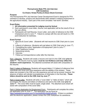 Pennsylvania State FFA Job Interview CDE Guidelines Co ... - Pa FFA