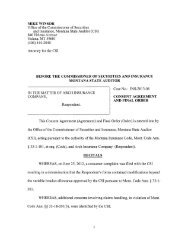 Consent Order and Final Agreement - Montana - State Auditor and ...