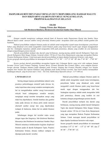 Eksplorasi Bitumen Padat Dengan Out Crops Drilling Daerah Malutu ...