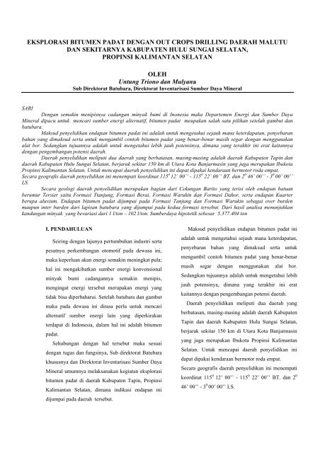 Eksplorasi Bitumen Padat Dengan Out Crops Drilling Daerah Malutu ...