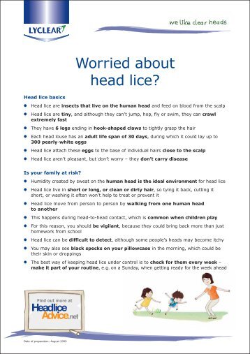 'Worried about headlice?' - A leaflet for parents and carers.