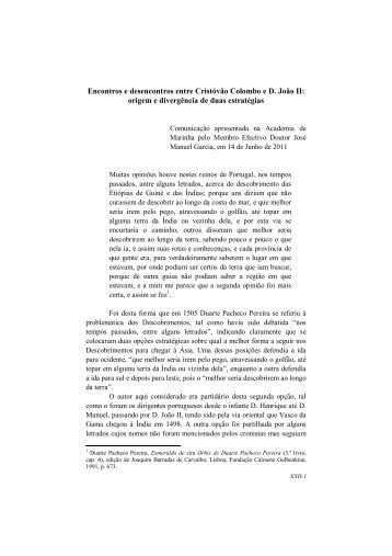 Encontros e desencontros entre CristÃ³vÃ£o Colombo e D ... - Academia