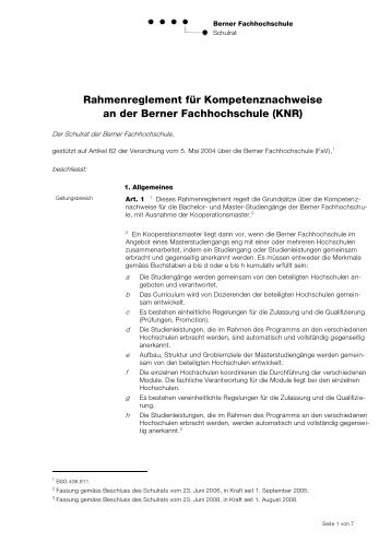 Rahmenreglement - BFH-TI - Berner Fachhochschule