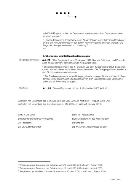 Rahmenreglement - BFH-TI - Berner Fachhochschule