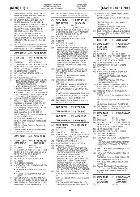 Bulletin 2011/46 - European Patent Office