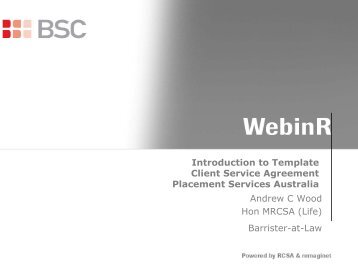Introduction to Template Client Service Agreement ... - RCSA