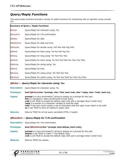 CF2 API Reference (PDF) - Persistor Instruments Inc