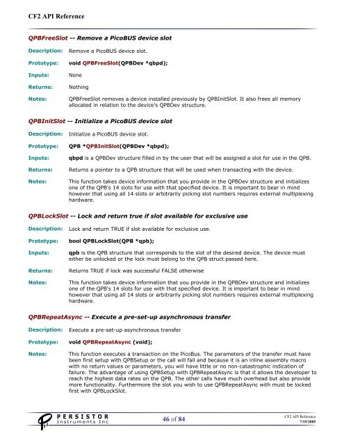 CF2 API Reference (PDF) - Persistor Instruments Inc