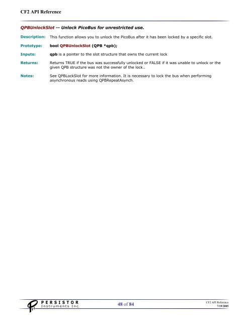 CF2 API Reference (PDF) - Persistor Instruments Inc