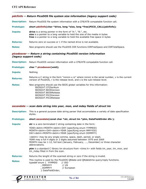 CF2 API Reference (PDF) - Persistor Instruments Inc