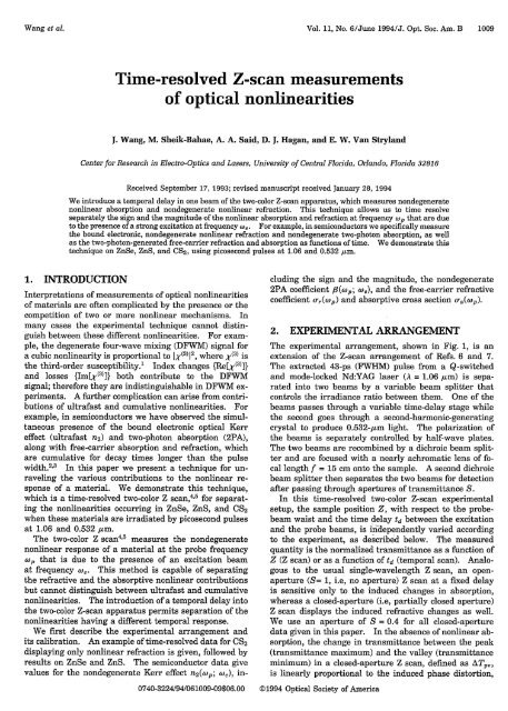 Time-resolved Z-scan measurements of optical nonlinearities