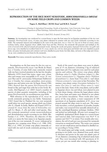 reproduction of the rice root nematode, hirschmanniella oryzae on ...