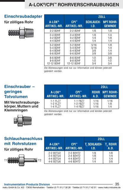 4200-DE A-Lok/CPI Rohrverschraubungen - Parker