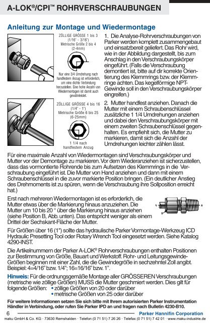 4200-DE A-Lok/CPI Rohrverschraubungen - Parker