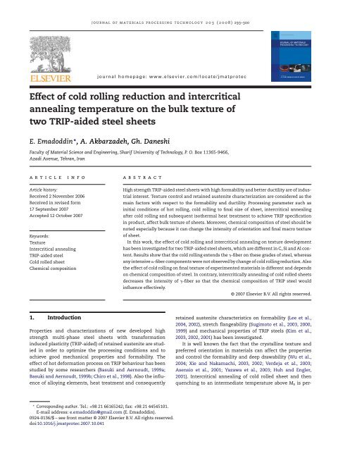 Effect of cold rolling reduction and intercritical annealing ...