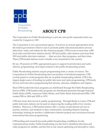 ABOUT CPB - Major Giving Initiative