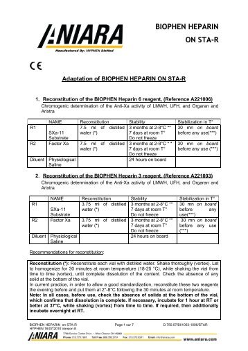 BIOPHEN HEPARIN sur STA-R - Aniara