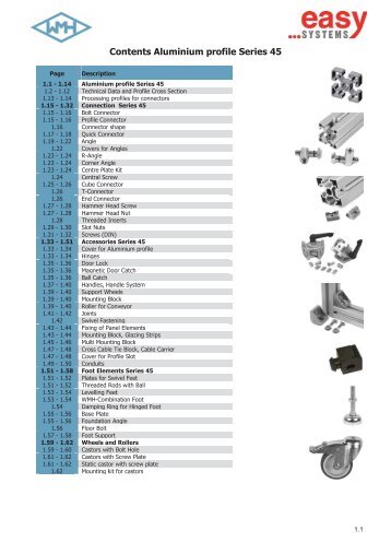 Contents Aluminium profile Series 45 - easy systems