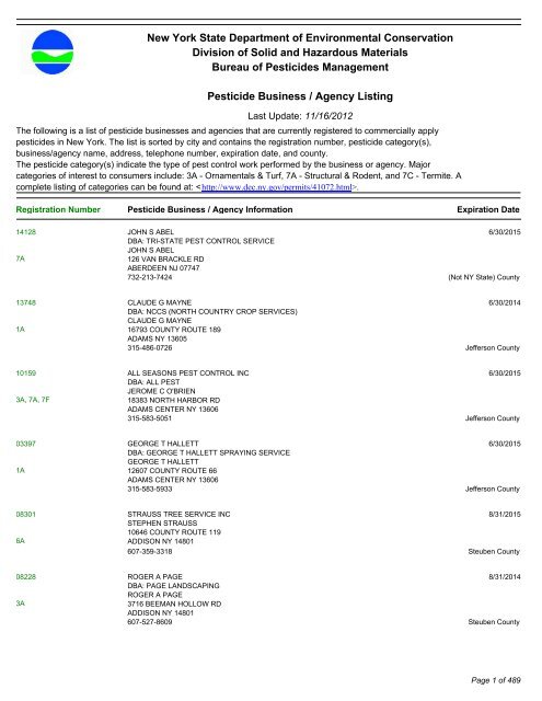 Pesticide Business/Agency Listing - New York State Department of ...