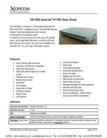 Xorcom XR1000 Datasheet (PDF) - VoIPon Solutions