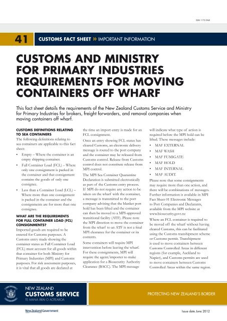 Fact Sheet 41 - New Zealand Customs Service
