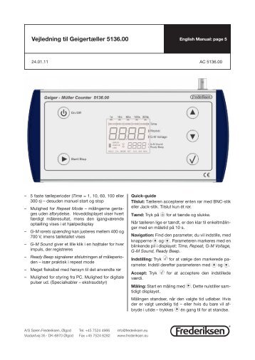 Vejledning til GeigertÃ¦ller 5136.00 - Frederiksen
