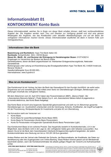 Informationsblatt 01 KONTOKORRENT Konto Basis