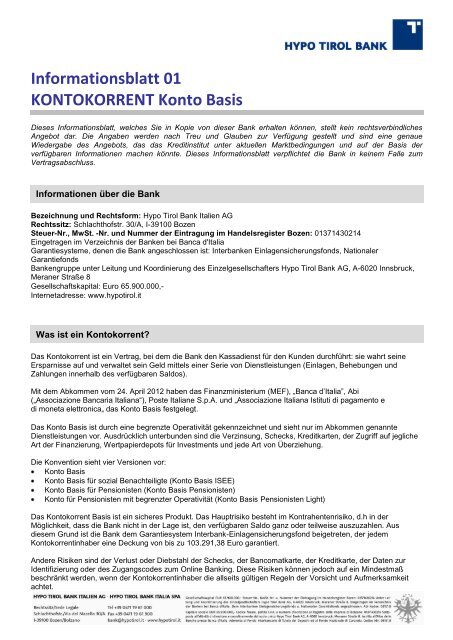 Informationsblatt 01 KONTOKORRENT Konto Basis