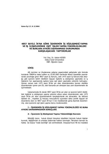 4857 Sayılı İK'na Göre İşverenin İş Sözleşmesi Yapma Ve İş - Kamu ...