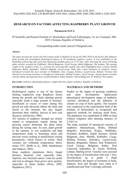 Scientific Papers Series B Horticulture