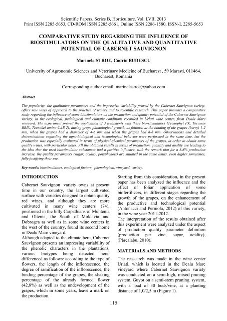 Scientific Papers Series B Horticulture