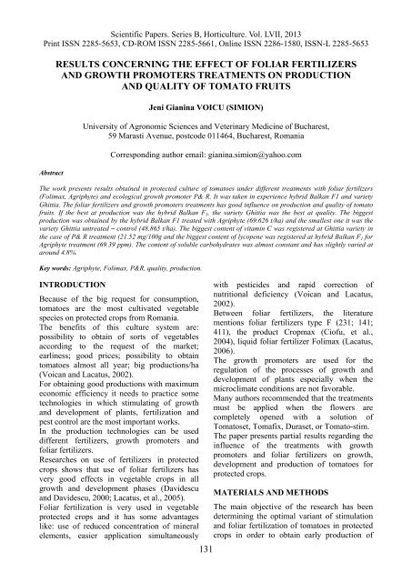 Scientific Papers Series B Horticulture