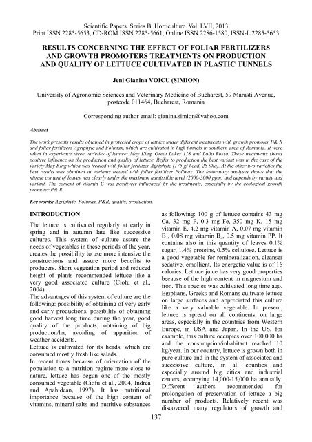 Scientific Papers Series B Horticulture