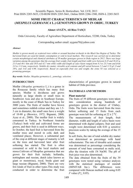 Scientific Papers Series B Horticulture