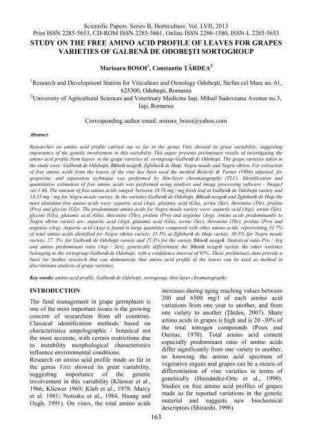 Scientific Papers Series B Horticulture