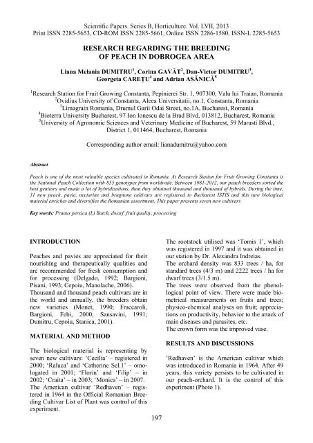 Scientific Papers Series B Horticulture