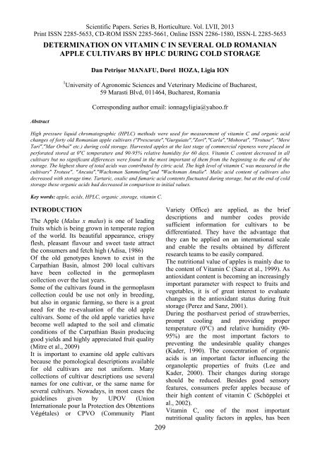 Scientific Papers Series B Horticulture