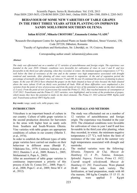 Scientific Papers Series B Horticulture