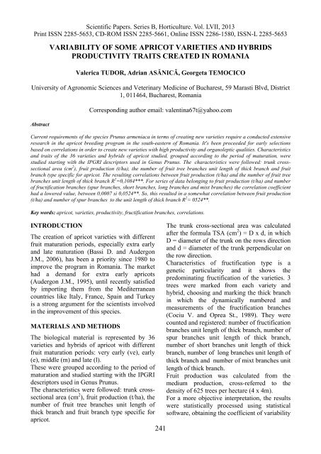 Scientific Papers Series B Horticulture