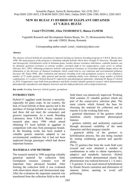 Scientific Papers Series B Horticulture