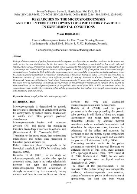 Scientific Papers Series B Horticulture