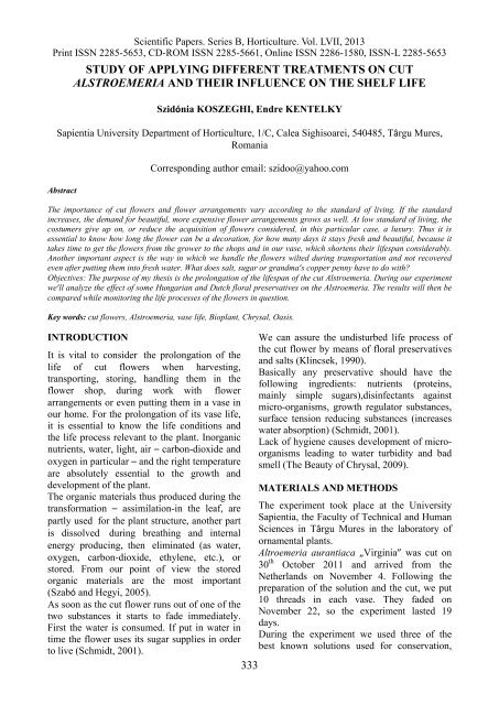 Scientific Papers Series B Horticulture