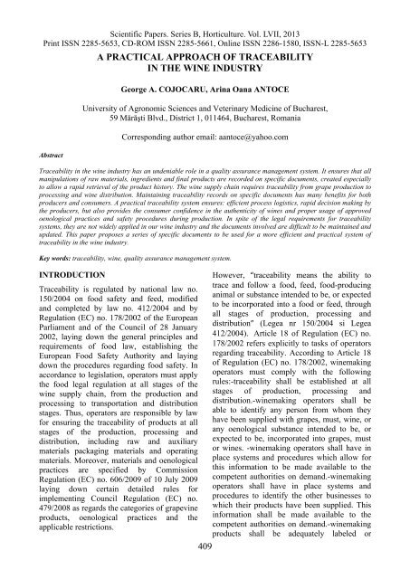 Scientific Papers Series B Horticulture