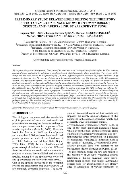 Scientific Papers Series B Horticulture