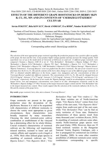 Scientific Papers Series B Horticulture