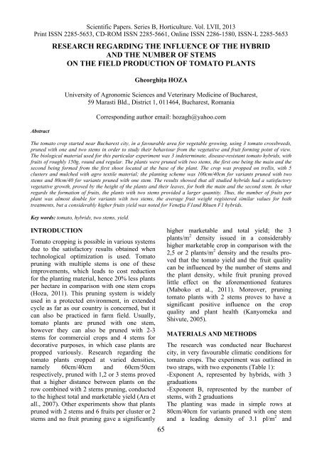 Scientific Papers Series B Horticulture