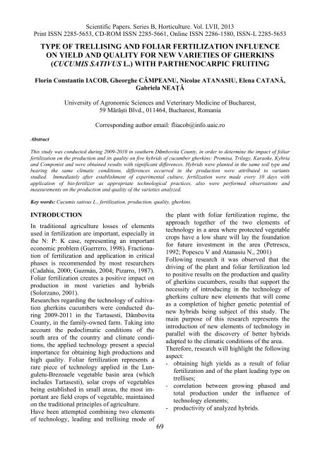 Scientific Papers Series B Horticulture