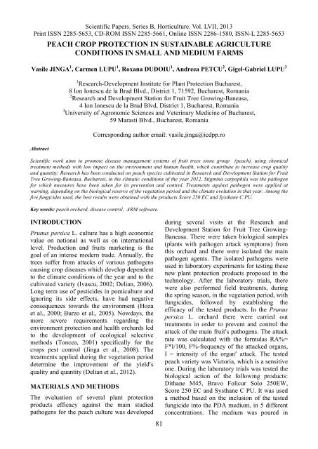 Scientific Papers Series B Horticulture