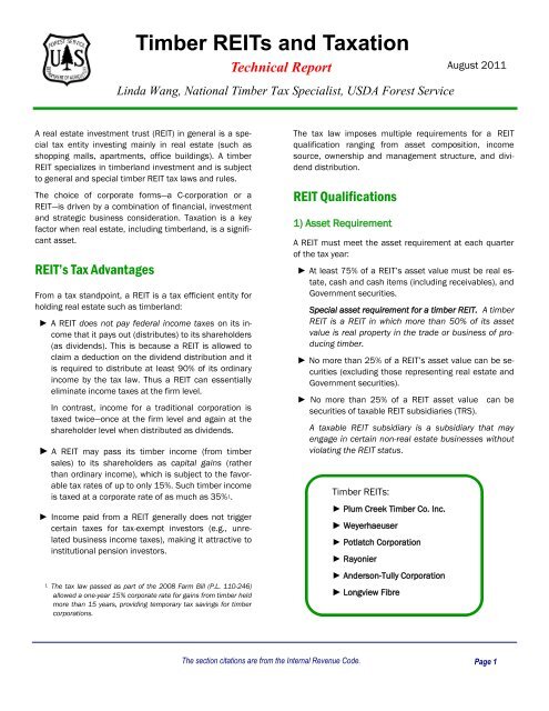 Timber REITS and Taxation (A Technical Report) - Timber Taxes