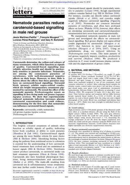 Nematode parasites reduce carotenoid-based signalling in male red ...